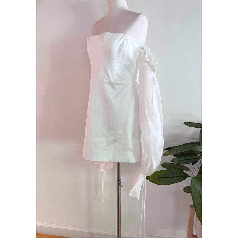 NWT House of CB Marisa Ivory Satin Corset Tulle Long Sleeves Mini Bodycon Dress - Picture 5 of 14
